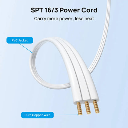 TROND Ultra-Thin Dual Extension Cord Power Strip - 6Ft on Each Side, Multi Outlet Splitter Perfect for Home, Dorms, and Behind Furniture