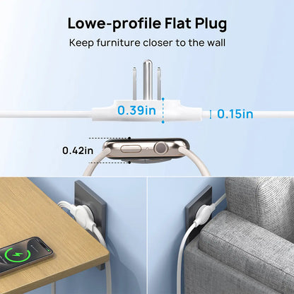 TROND Ultra-Thin Dual Extension Cord Power Strip - 6Ft on Each Side, Multi Outlet Splitter Perfect for Home, Dorms, and Behind Furniture