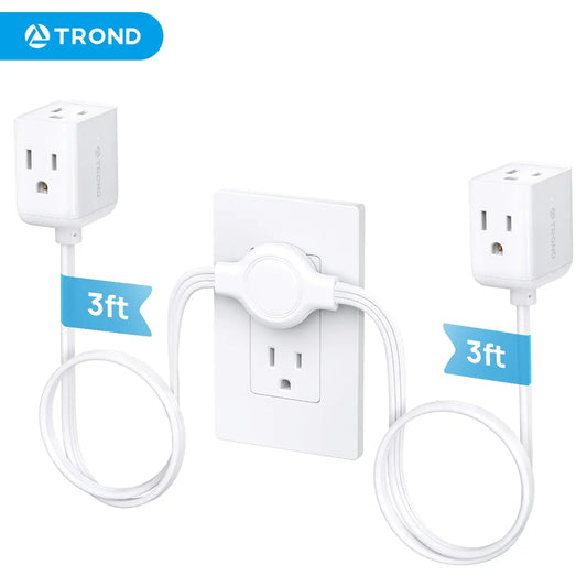 TROND Ultra-Thin Dual Extension Cord Power Strip - 6Ft on Each Side, Multi Outlet Splitter Perfect for Home, Dorms, and Behind Furniture