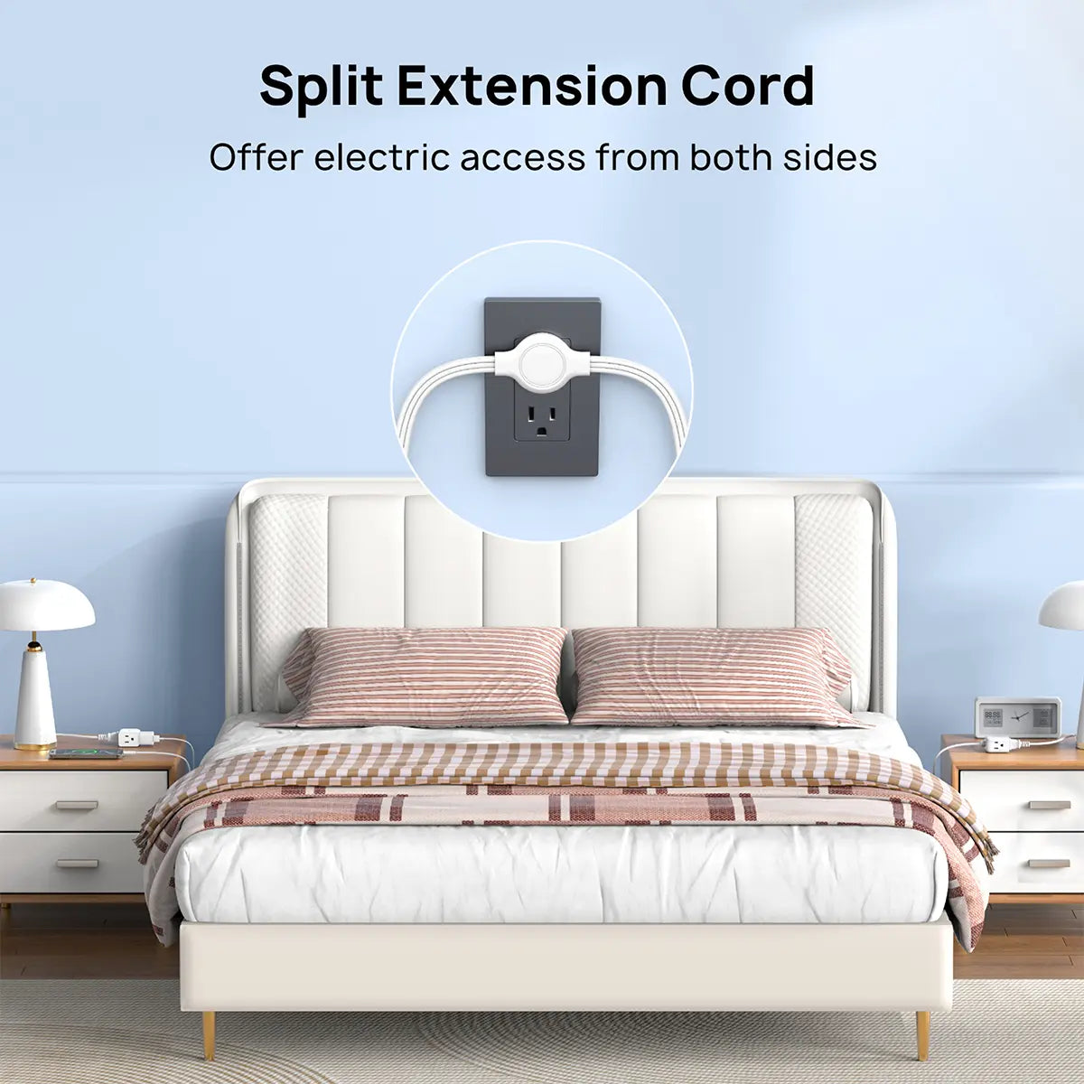 TROND Ultra-Thin Dual Extension Cord Power Strip - 6Ft on Each Side, Multi Outlet Splitter Perfect for Home, Dorms, and Behind Furniture