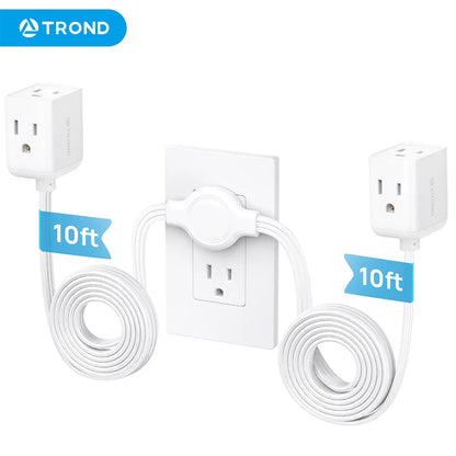 TROND Ultra-Thin Dual Extension Cord Power Strip - 6Ft on Each Side, Multi Outlet Splitter Perfect for Home, Dorms, and Behind Furniture